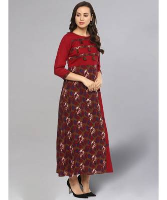 Printed Maroon Patched Kurta 5