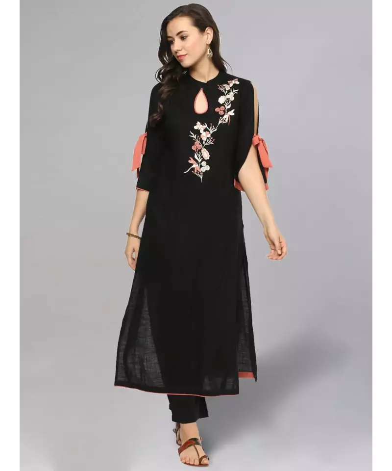 Black Embroidered Kurta