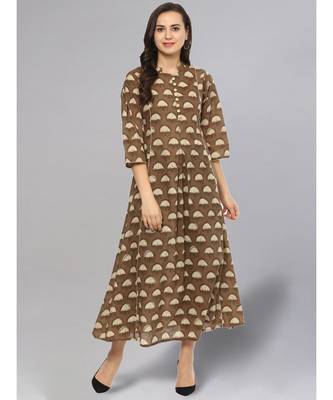 brown Colour Pleated Flared Kurta 1