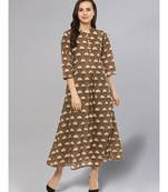 brown Colour Pleated Flared Kurta