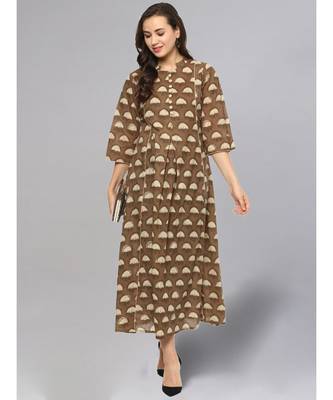 brown Colour Pleated Flared Kurta 2