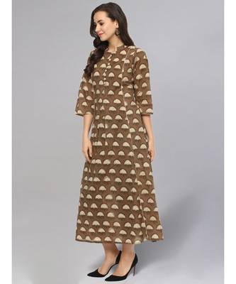 brown Colour Pleated Flared Kurta 4