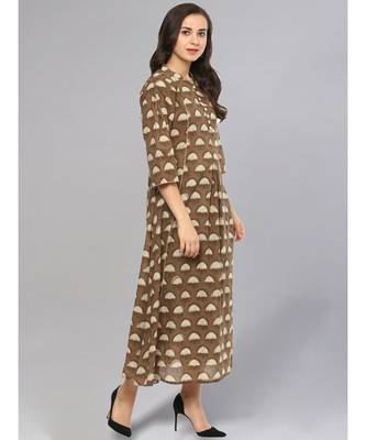 brown Colour Pleated Flared Kurta 5