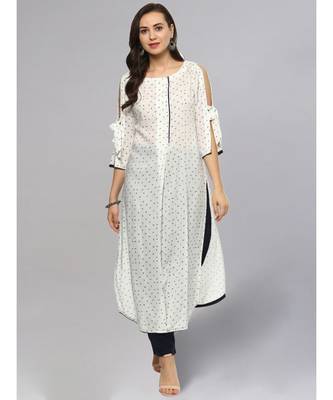 Printed White Straight Kurta 1