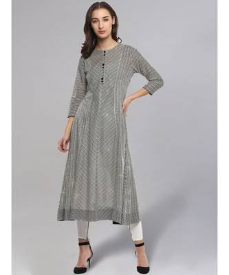 Striped Black & White Flared Kurta 1