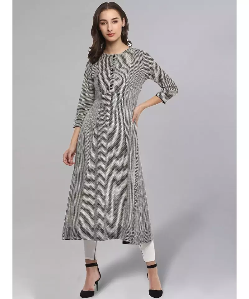 Striped Black & White Flared Kurta
