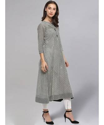 Striped Black & White Flared Kurta 5