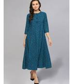 Teal Color Striped Flared Kurta
