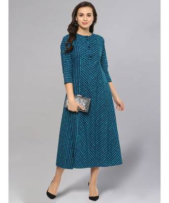 Teal Color Striped Flared Kurta 2