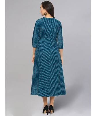 Teal Color Striped Flared Kurta 3