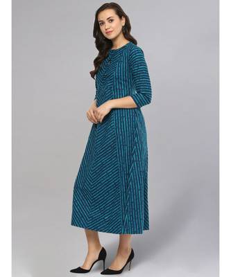 Teal Color Striped Flared Kurta 4