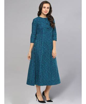 Teal Color Striped Flared Kurta 5