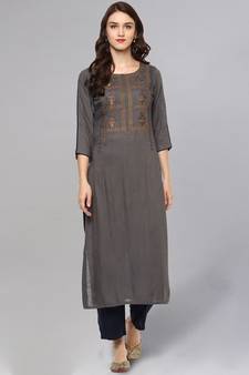 Grey Embroidered Kurta