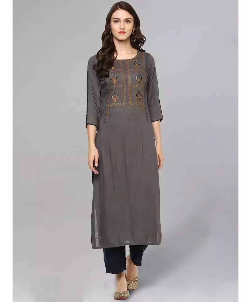 Grey Embroidered Kurta