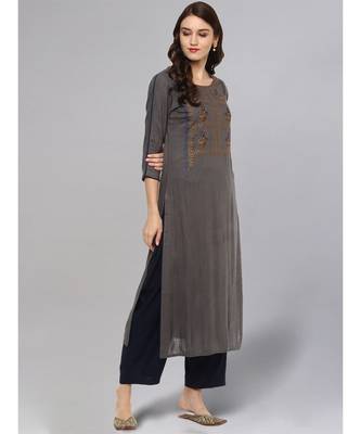 Grey Embroidered Kurta 2