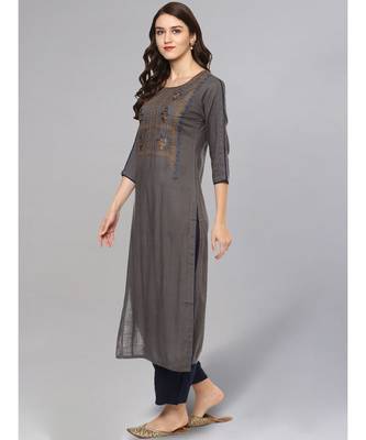 Grey Embroidered Kurta 4