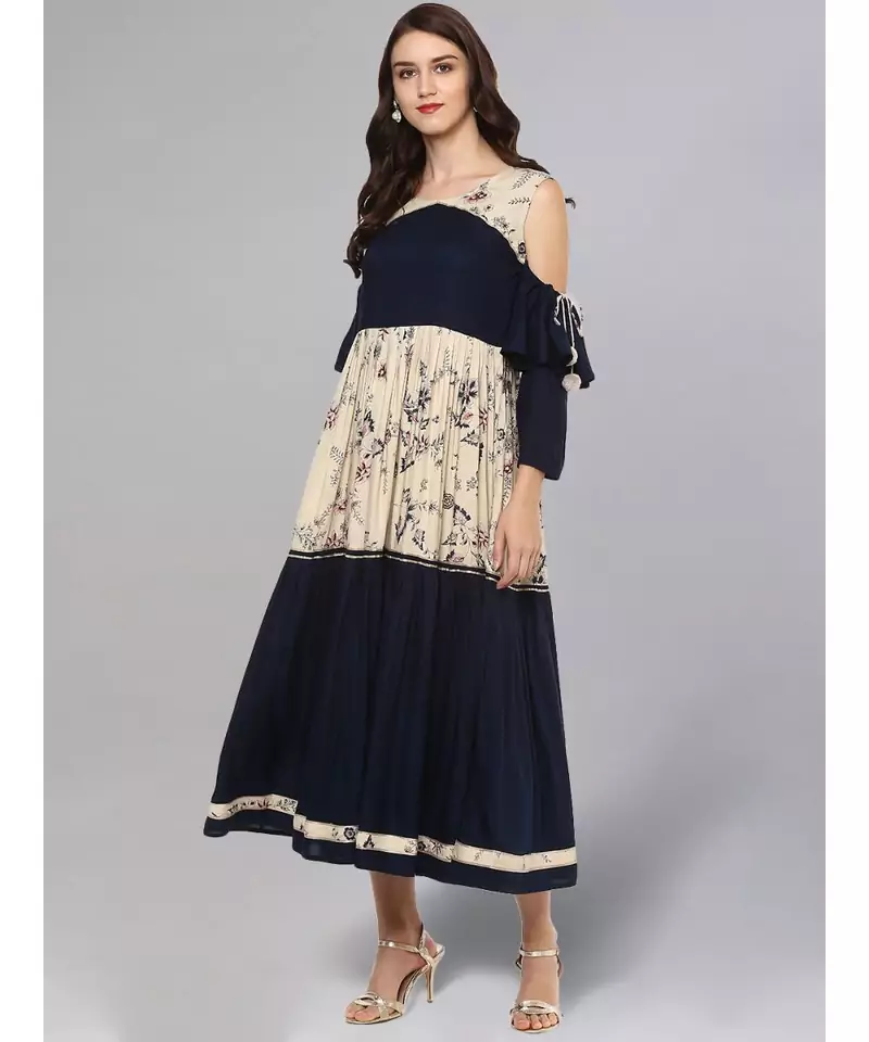 Printed & Solid Frilled Kurta