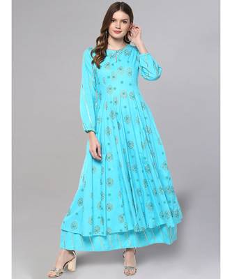 Printed Aqua Anarkali Kurta 1