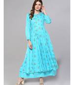 Printed Aqua Anarkali Kurta