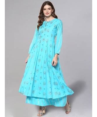 Printed Aqua Anarkali Kurta 2