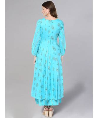 Printed Aqua Anarkali Kurta 3