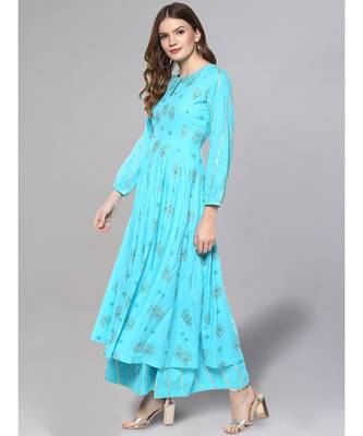Printed Aqua Anarkali Kurta 4
