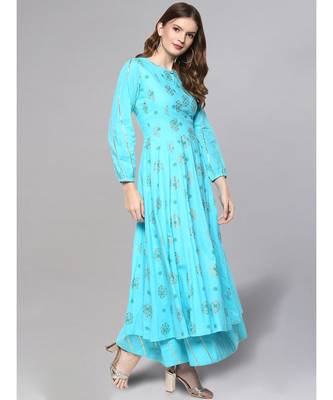 Printed Aqua Anarkali Kurta 5