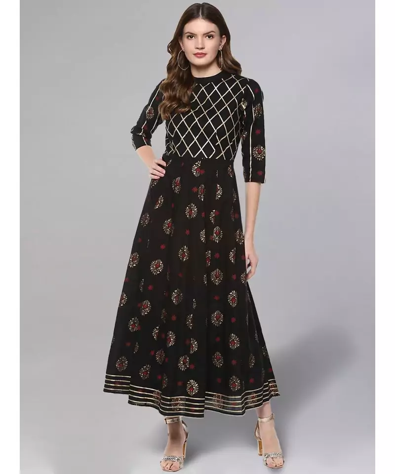 Gold Print Anarkali Kurta