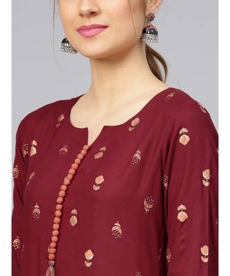 Maroon Gold Print A Line Kurta 1