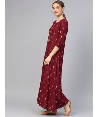 Maroon Gold Print A Line Kurta 3