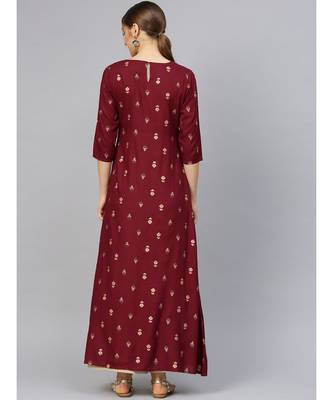 Maroon Gold Print A Line Kurta 4