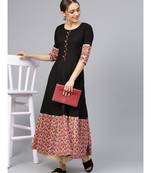Black Anarkali Kurta With Jaal Print Border