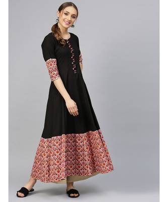Black Anarkali Kurta With Jaal Print Border 3