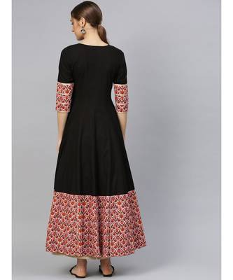 Black Anarkali Kurta With Jaal Print Border 5