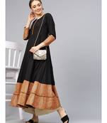 Black Anarkali Kurta With Printed Border