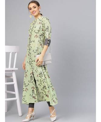 Sage Green Printed A Line Kurta 1