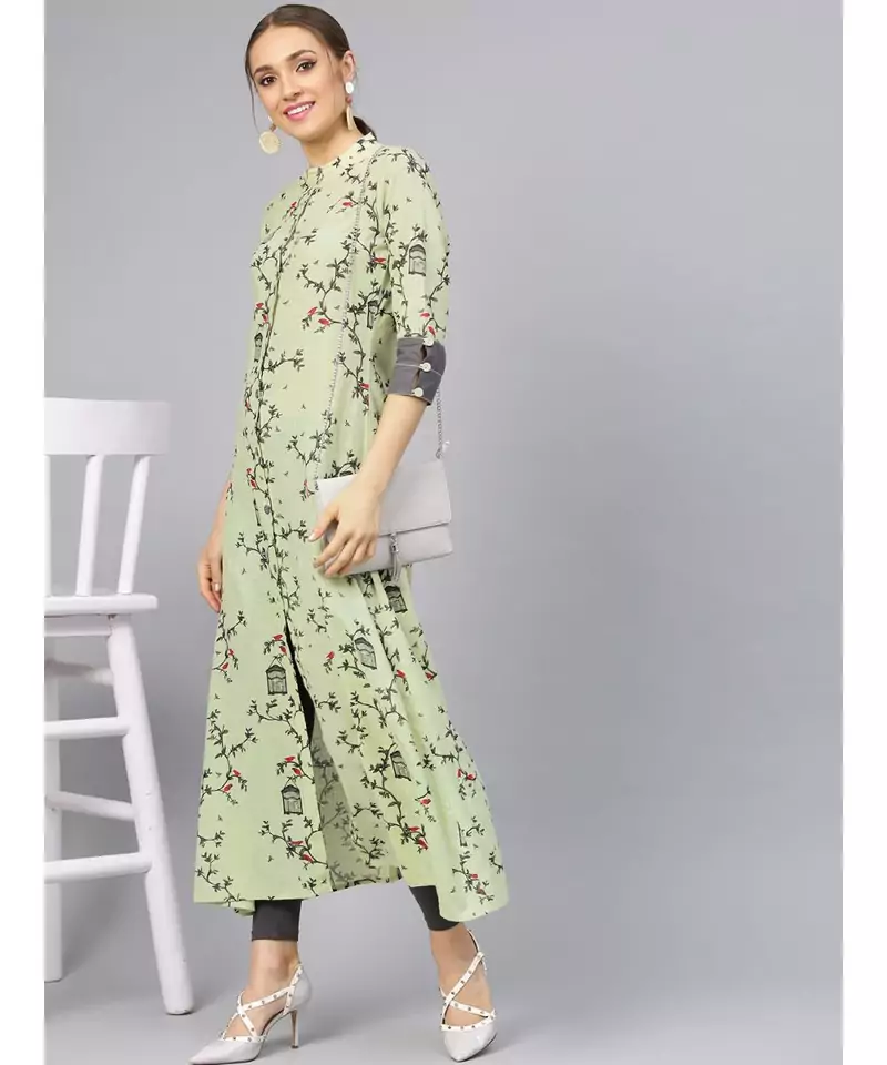 Sage Green Printed A Line Kurta