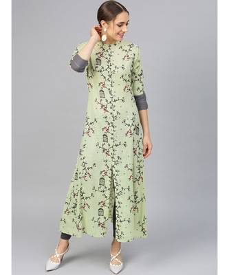 Sage Green Printed A Line Kurta 3
