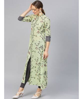 Sage Green Printed A Line Kurta 4