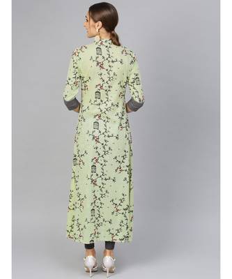 Sage Green Printed A Line Kurta 5