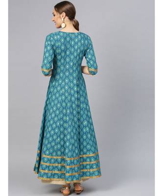 Turquoise Gold Print Anarkali Kurta 5