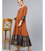 Rust Anarkali Kurta With Printed Border