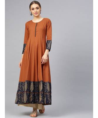 Rust Anarkali Kurta With Printed Border 3