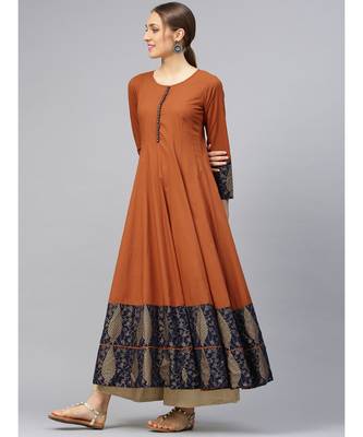Rust Anarkali Kurta With Printed Border 4