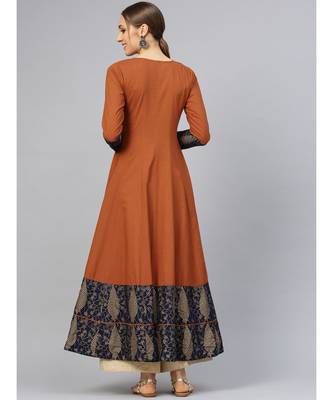Rust Anarkali Kurta With Printed Border 5