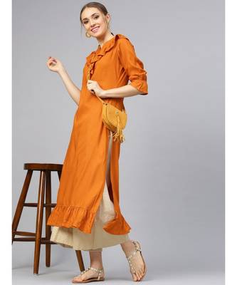 Rust Solid Straight Kurta 1