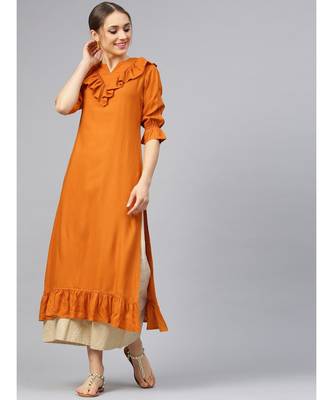 Rust Solid Straight Kurta 3