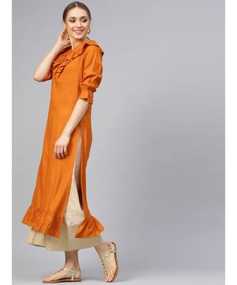 Rust Solid Straight Kurta 4