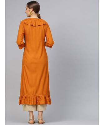 Rust Solid Straight Kurta 5