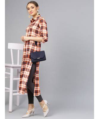Checkered Print Front Slit Kurta 1